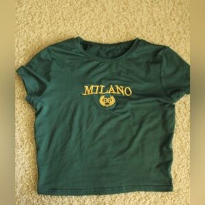 SHEIN Green Crop Top with Yellow Milano Print